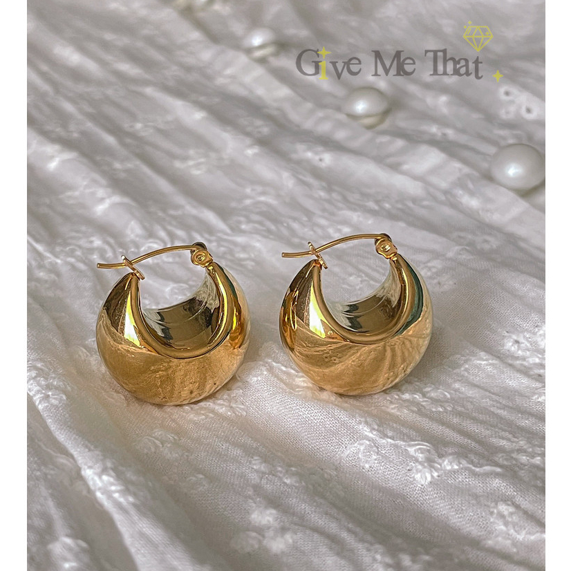 ต่างหูสแตนเลสแท้ สไตล์มินิมอล Minimal ตุ้มหู แบบห่วง ทรงห่วงหนา รุ่น Half Moon Hoop Givemethat