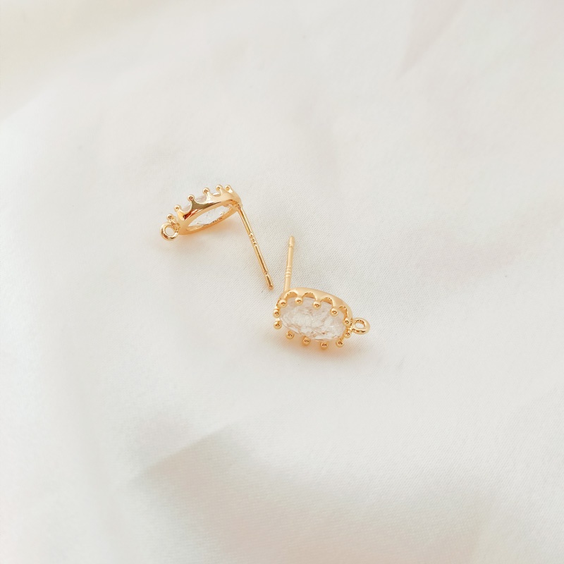 ต่างหูเงิน 925 ประดับเพทาย รูปไข่ ดอกไม้ น้ําแข็ง ทอง 14K พร้อมแหวน เครื่องประดับสตรี