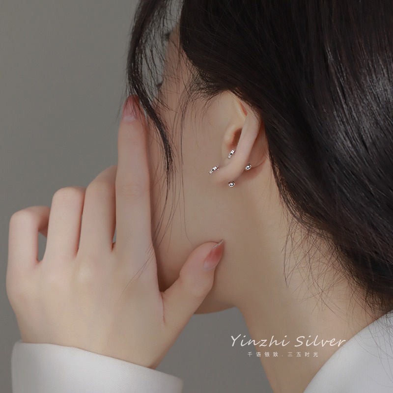 ต่างหูเงิน S925 แบบคลิปหนีบ รูปกระดูก สกรูเกลียว สําหรับผู้หญิง