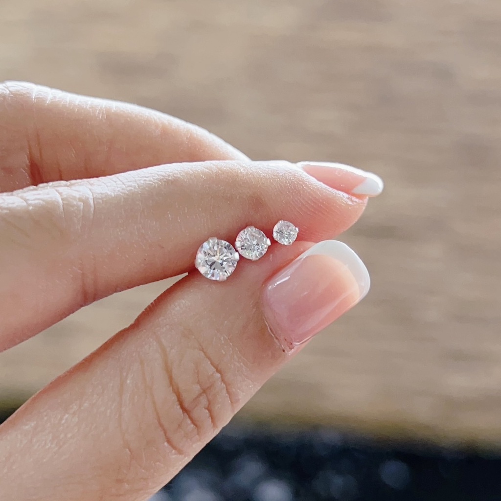 ต่างหูเงินแท้ 925 ประดับเพชรรัสเซีย (CZ)   ขนาด 3,4,5 mm ***สินค้าถ่ายจากงานจริง***
