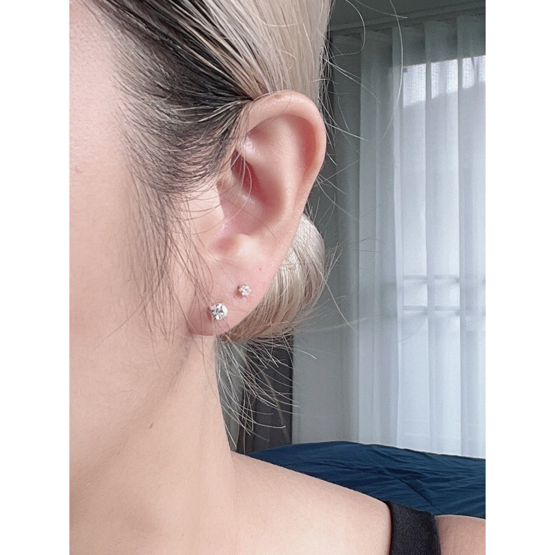 ต่างหูเงินแท้ 925 -รุ่นเพชรเดี่ยวก้านยก (ราคา1 คู่)ขนาด 3,4,5 mm.ต่างหูเงินเซ็ต ต่างหูห่วง