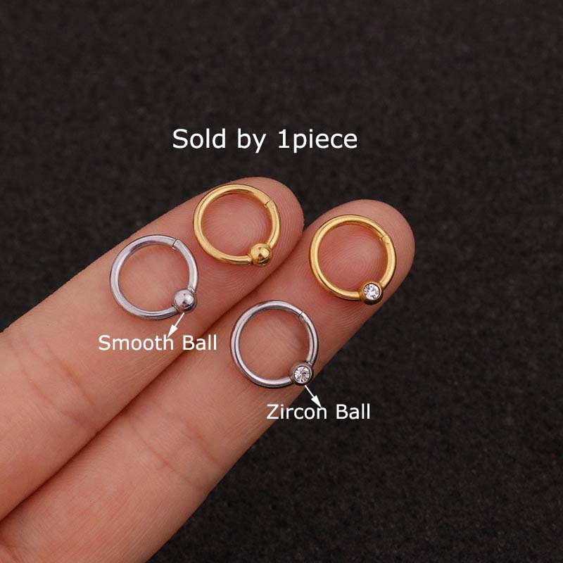 ต่างหูเจาะหูสแตนเลสลูกปัด tragus helix pinna lobe 16 กรัม 1 ชิ้น