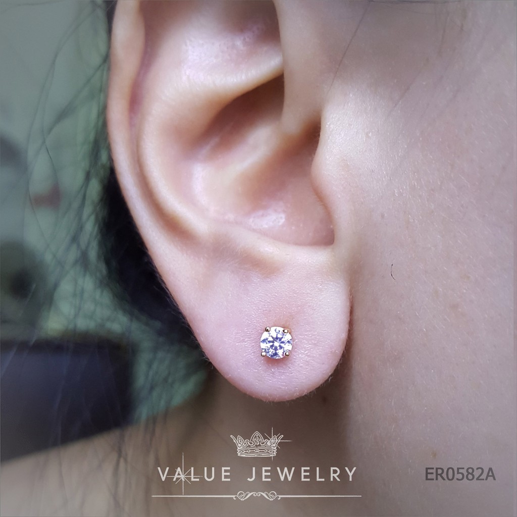 ต่างหูแป้น คริสตัลกลม ขนาด 4 มิล สีทอง ตุ้มหู เครื่องประดับ ER0582 ValueJewelry