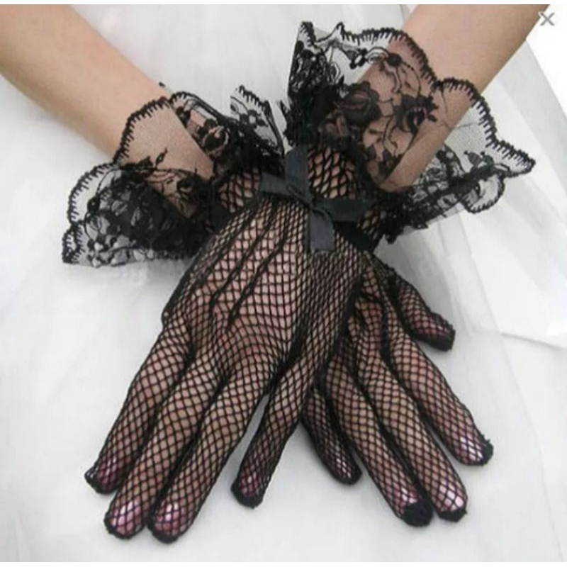 ถุงมือตาข่ายลูกไม้ระบาย พร้อมส่ง