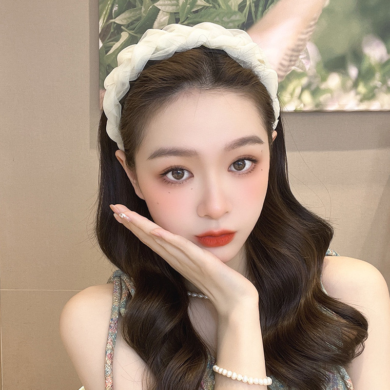 ที่คาดผมฟองน้ํา สีขาว แบบเรียบง่าย หรูหรา สไตล์เกาหลี