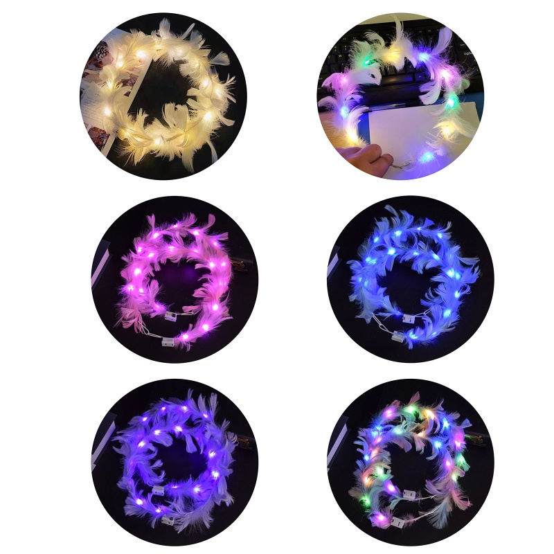 ที่คาดศีรษะ รูปมงกุฎขนนก แบบมีไฟ LED สไตล์เจ้าหญิง