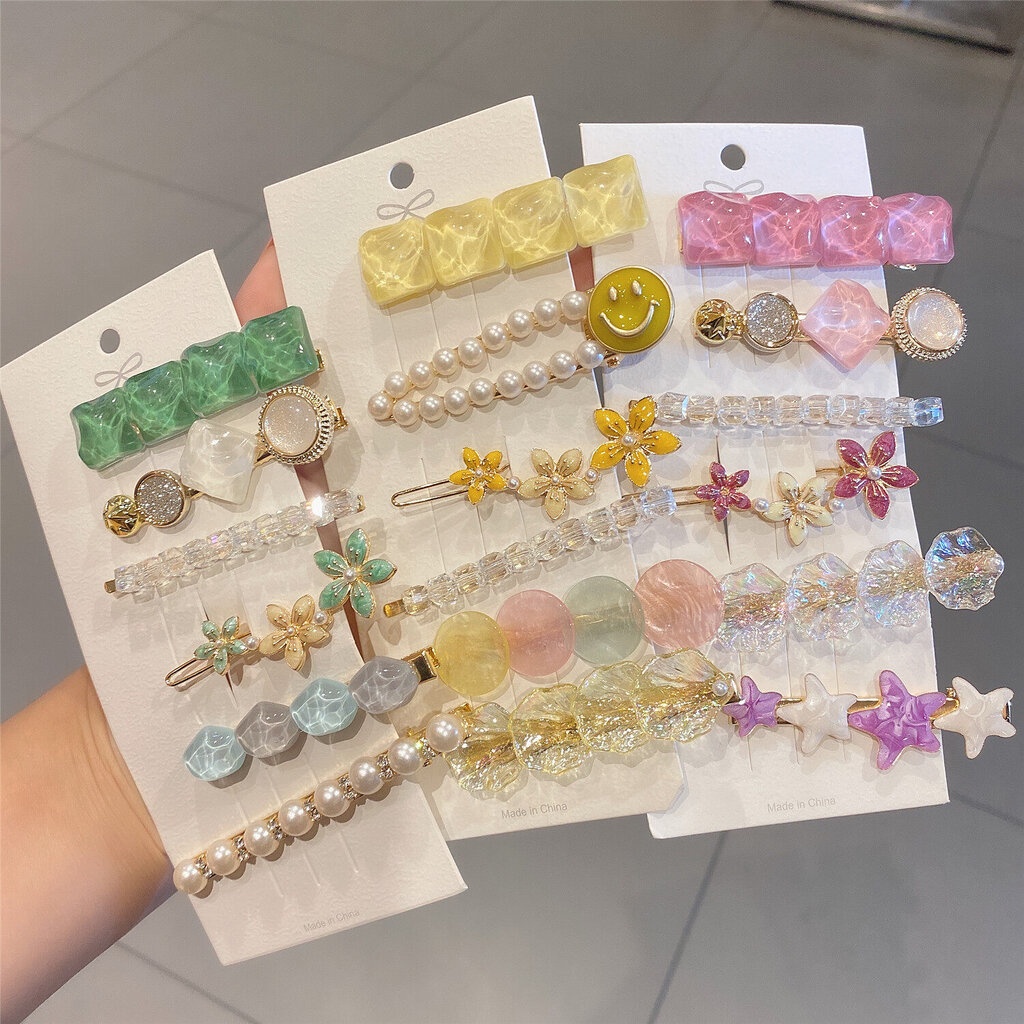บ้านพลู  กิ๊บติดผม กิ๊บมุก คริสตัล ดอกไม้ สำหรับผู้หญิง เซต 5-6 ชิ้น