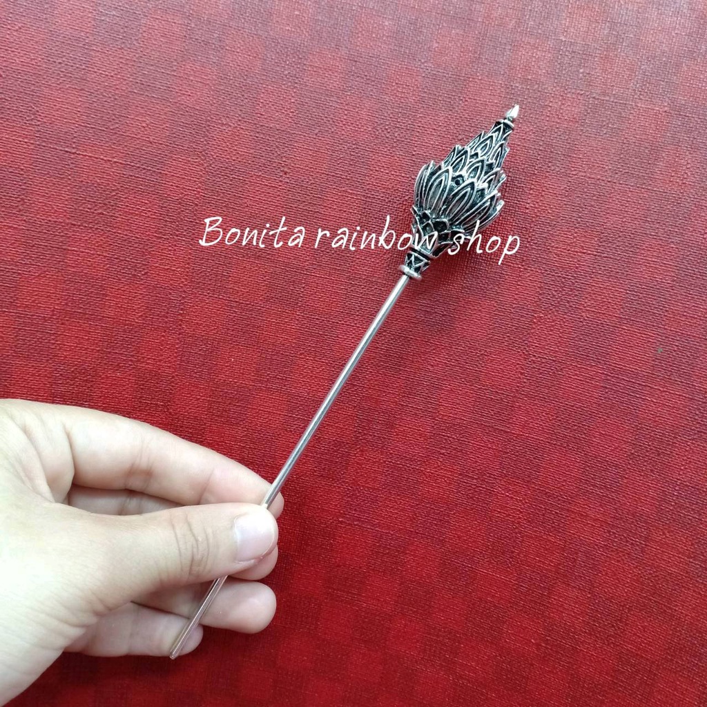 ปิ่นปักผมไทย เครื่องประดับผม ลายดอกบัวสีเงินรมดำ 005