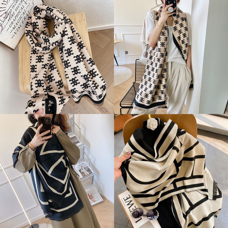 ผ้าคลุมไหล่ ผ้าแคชเมียร์ cashmere แบบหนา ผ้าพันคอ ขนาด 180 cm