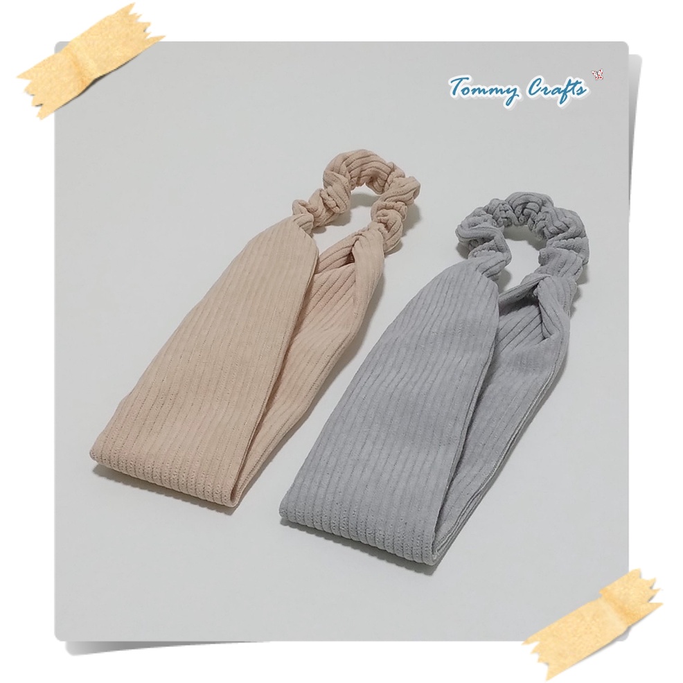 ผ้าคาดผมแบบเรียบผ้าลูกฟูก สีครีมเข้ม / สีเทา Corduroy cotton Headbands
