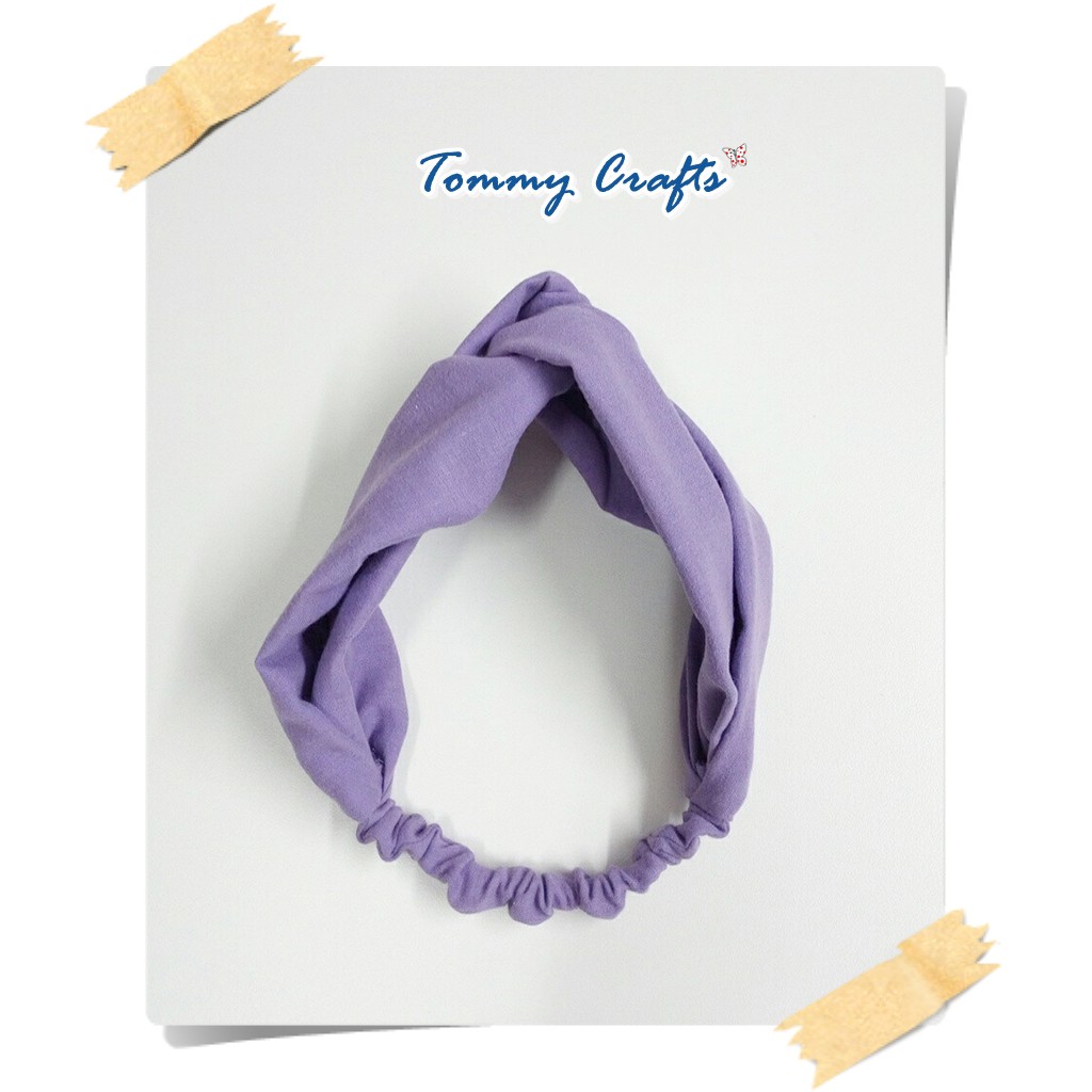 ผ้าคาดผมแบบไขว้ผ้าฝ้ายสาลูสองชั้น สีพื้น ม่วง / เหลืองไข่ไก่ Turban twist Headbands