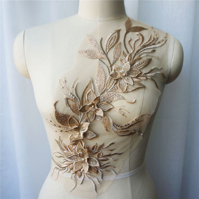 ผ้าลูกไม้ ปักลายดอกไม้ 3D สําหรับตกแต่งชุดแต่งงาน DIY