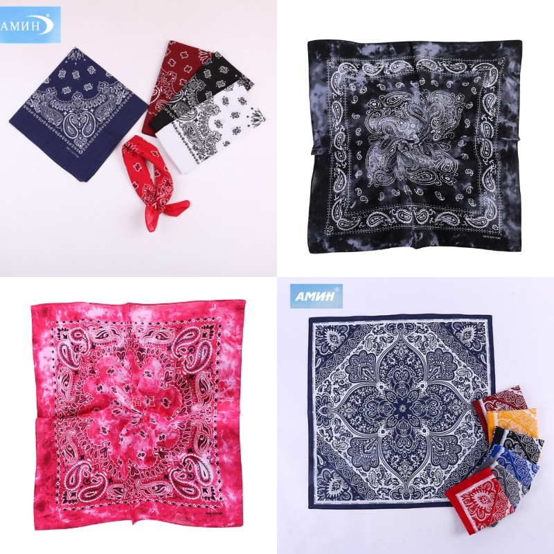 ผ้าเช็ดหน้าวินเทจ ผ้าเช็ดหน้ามัดย้อม  ลายลูกน้ำ paisley cotton แท้
