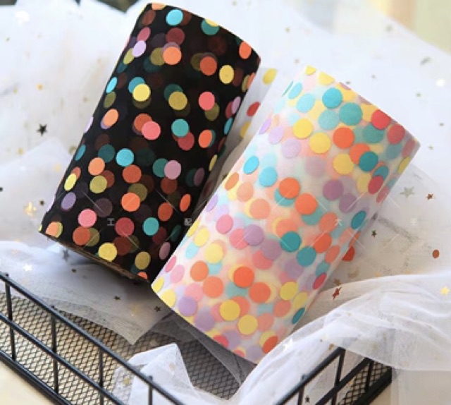 ผ้าโปร่งลายจุด polka dot  (1 หลา) ริบบิ้นผ้า ริบบิ้นเกาหลี ริบบิ้น