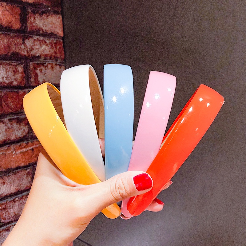 ผ้าโพกศีรษะสายคาดศีรษะหนัง Pu สไตล์เกาหลีสําหรับผู้หญิงสีแคนดี้