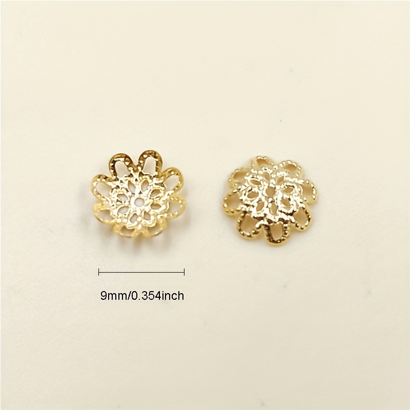 ฝาครอบลูกปัด ลายดอกไม้ สีทอง 10 มม. สําหรับทําเครื่องประดับ สร้อยข้อมือ ต่างหู DIY 200 ชิ้น