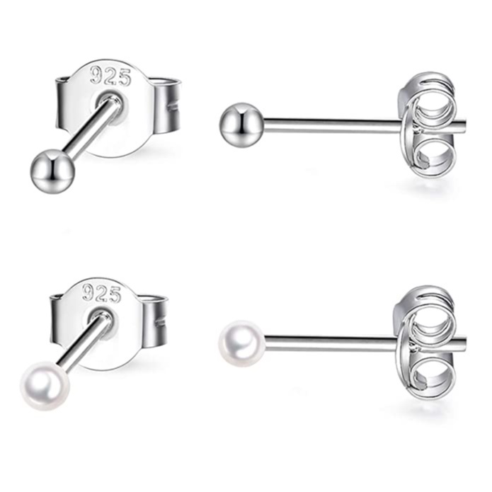 [พร้อมส่ง] ต่างหูเงินแท้925 เม็ดบอล สไตล์มินิมอล Plated Silver ball stud earring (Size 2-10 MM) SILVER THAI