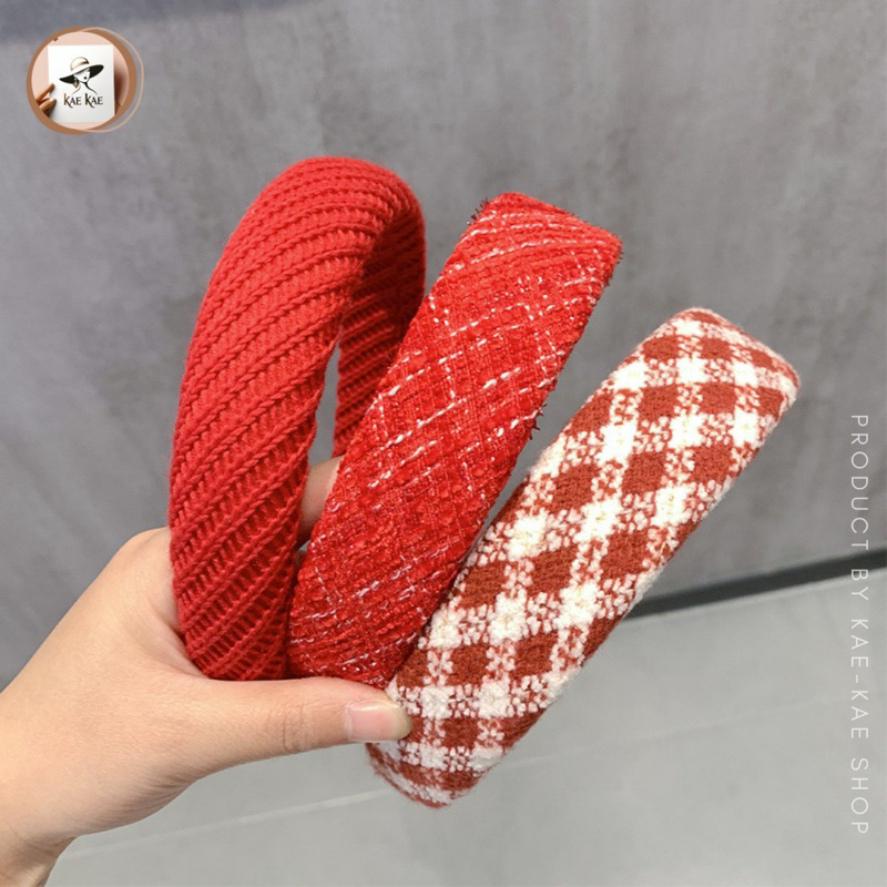 พร้อมส่ง ที่คาดผมสีแดง หลากหลายลาย สีแดงฉ่ำมาก