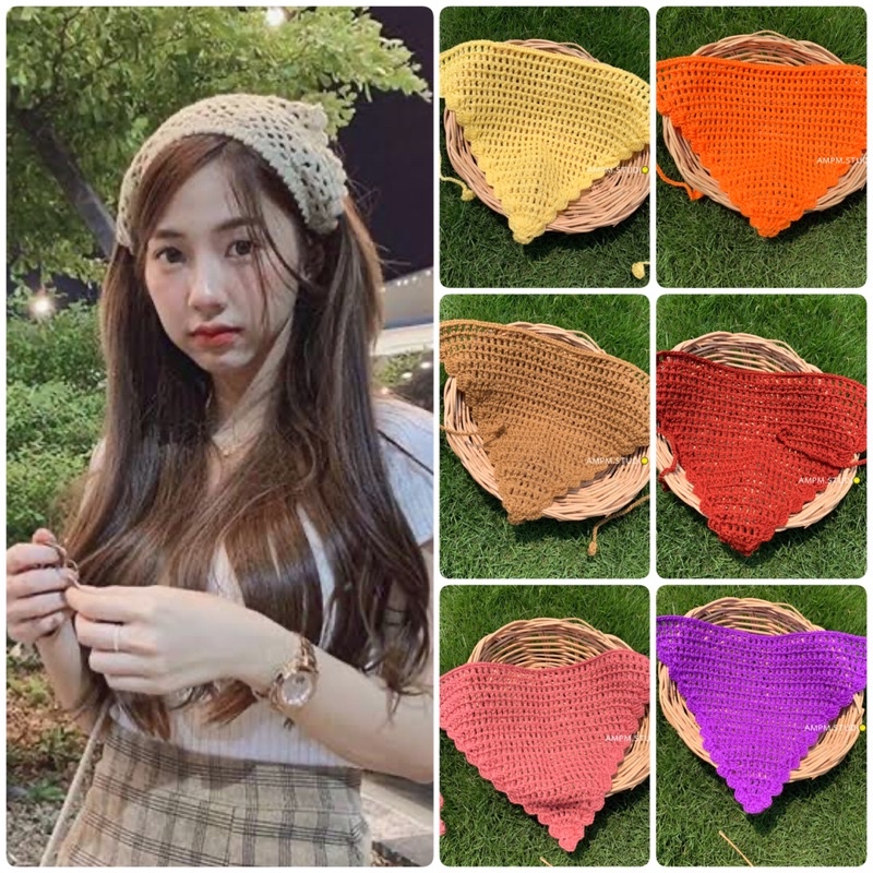 พร้อมส่ง !! ผ้าคาดผมไหมพรม/ที่คาดผมไหมพรม ที่คาดผมวินเทจ สามเหลี่ยม | AMPM.STUDIO