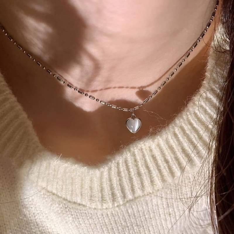 พร้อมส่ง สร้อยคอแฟชั่นหัวใจลายหินอ่อน ใส่กับชุดอะไรก็สวย