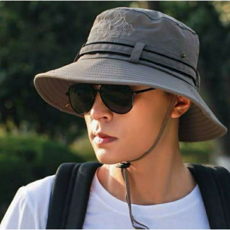 พร้อมส่ง หมวกบักเก็ตเดินป่ามีสายคล้อง (Bucket hat) หมวกเดินป่า มีสาย หมวกบักเก็ตเดินป่า