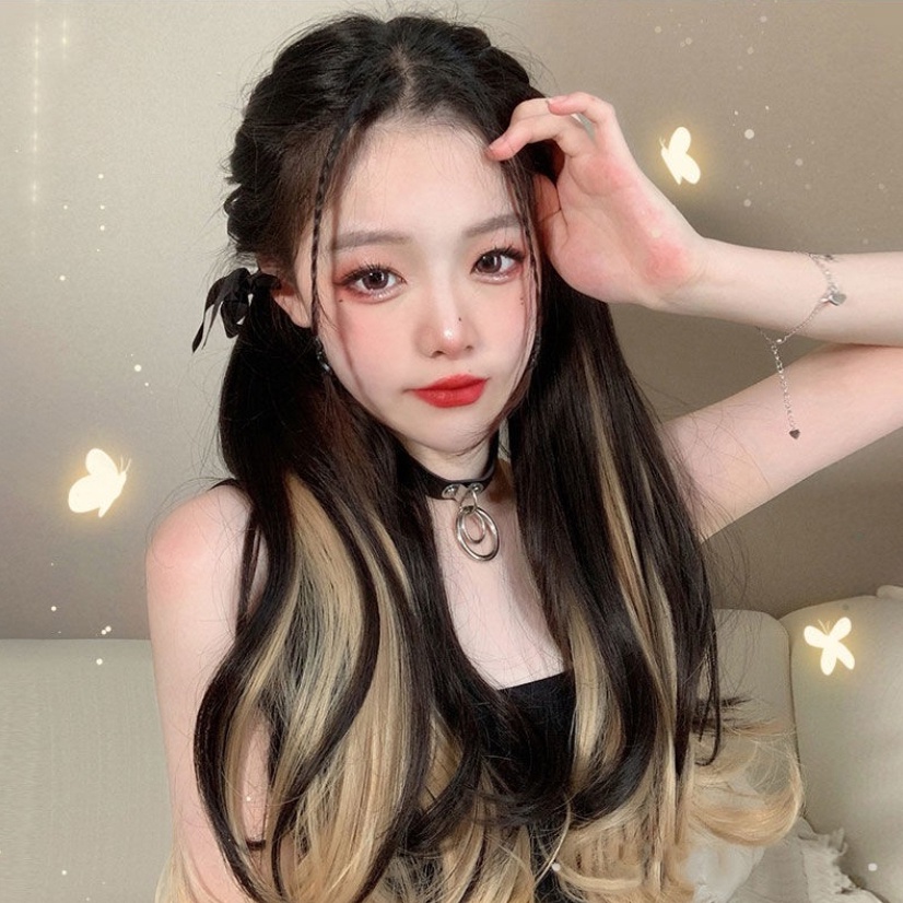 พร้อมส่ง แฮร์พีชหางม้าแบบผูก ไฮไลท์สีทอง ผมสวย ดูเป็นธรรมชาติ ยาว 55 ซม. เหมือนผมจริง
