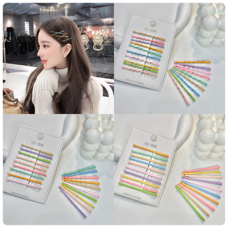 พร้อมส่งจากไทย กิ๊บติดผมโลหะหลากสี10ชิ้น/เซท กิ๊บติดผมน่ารัก กิ๊บy2k กิ๊บติดผม