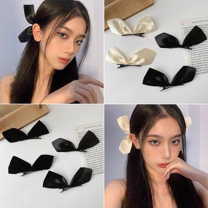 พร้อมส่งร้านไทย  โบว์สีดำ ที่คาดผม 1 คู่ กิ๊บติดผม อุปกรณ์ตกแต่งผม สไตล์เกาหลี H8