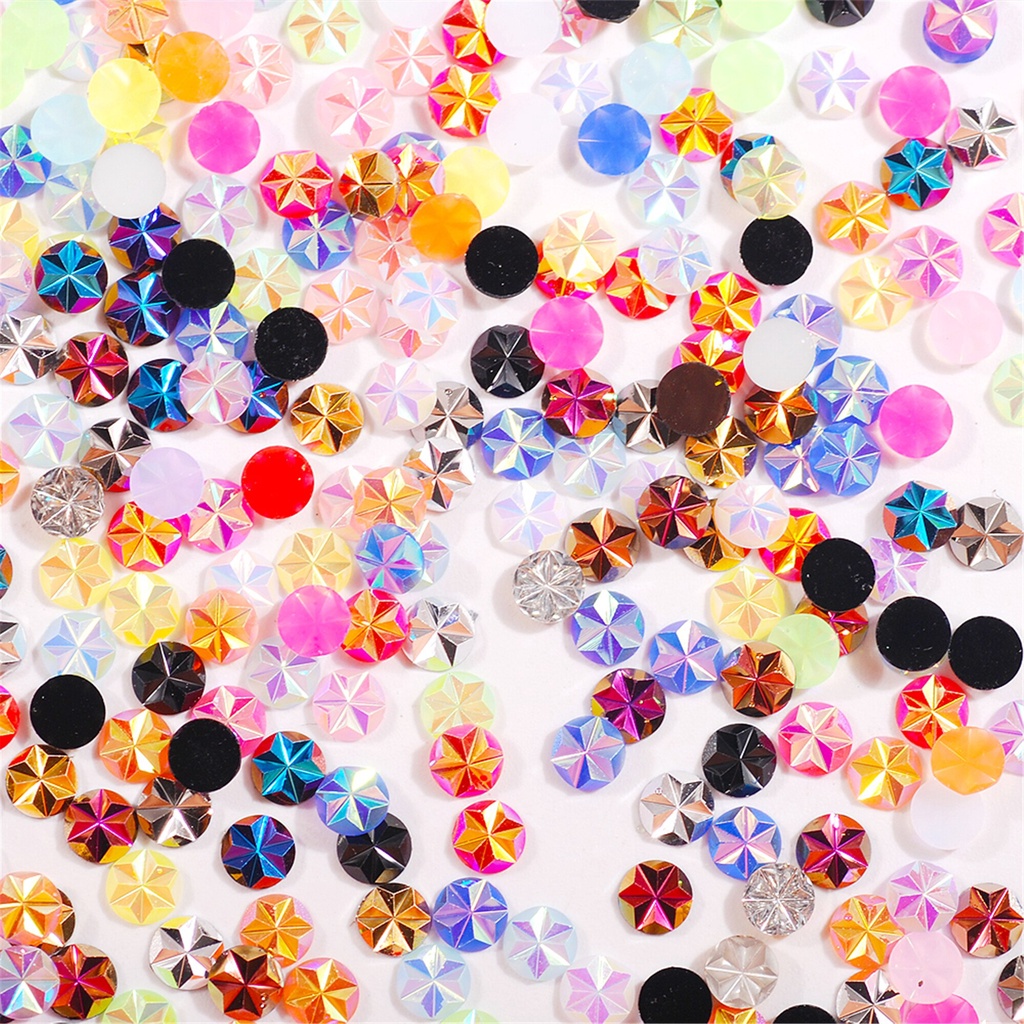 พลอยเทียม เรซิน คริสตัล AB ทรงกลม 5 มม. ลายดอกไม้ สําหรับตกแต่งเล็บ DIY 1000 ชิ้น