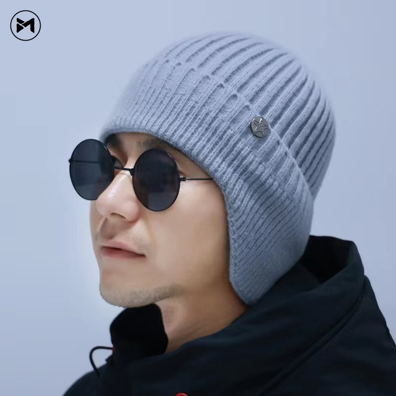 มาใหม่ หมวกผ้าวูลถัก ผ้ากํามะหยี่ขนนิ่ม กันลม ให้ความอบอุ่น ป้องกันหู สําหรับผู้ชาย 2023