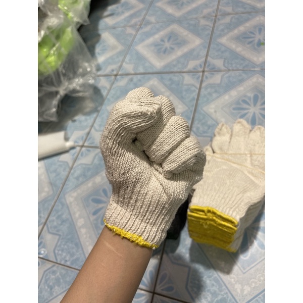 { ยกโหล 12 คู่ } ถุงมือทอผ้าฝ้ายทำงาน