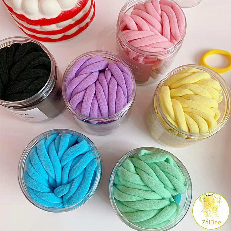 ยางมัดผมสีพื้น สีสันสดใสแพ็คมาในกระปุ๊ก 50 เส้น/กระป๋อง ที่คาดผมผู้หญิง rubber band