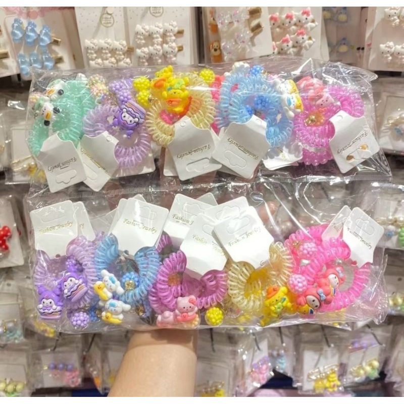 ยางมัดผมเกลียว ยกโหล 12ชิ้น  คละสี คละลาย ลายการ์ตูน