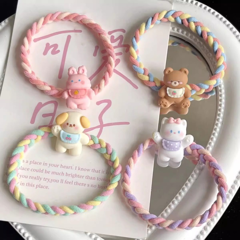 ยางรัดผม แบบถัก ลายการ์ตูนสัตว์น่ารัก สีสันสดใส สําหรับเด็กผู้หญิง