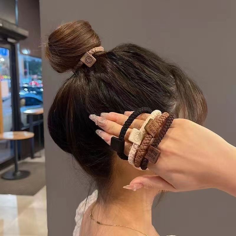 ยางรัดผมหางม้า แบบยืดหยุ่นสูง ลายการ์ตูนหน้ายิ้ม สําหรับผู้หญิง