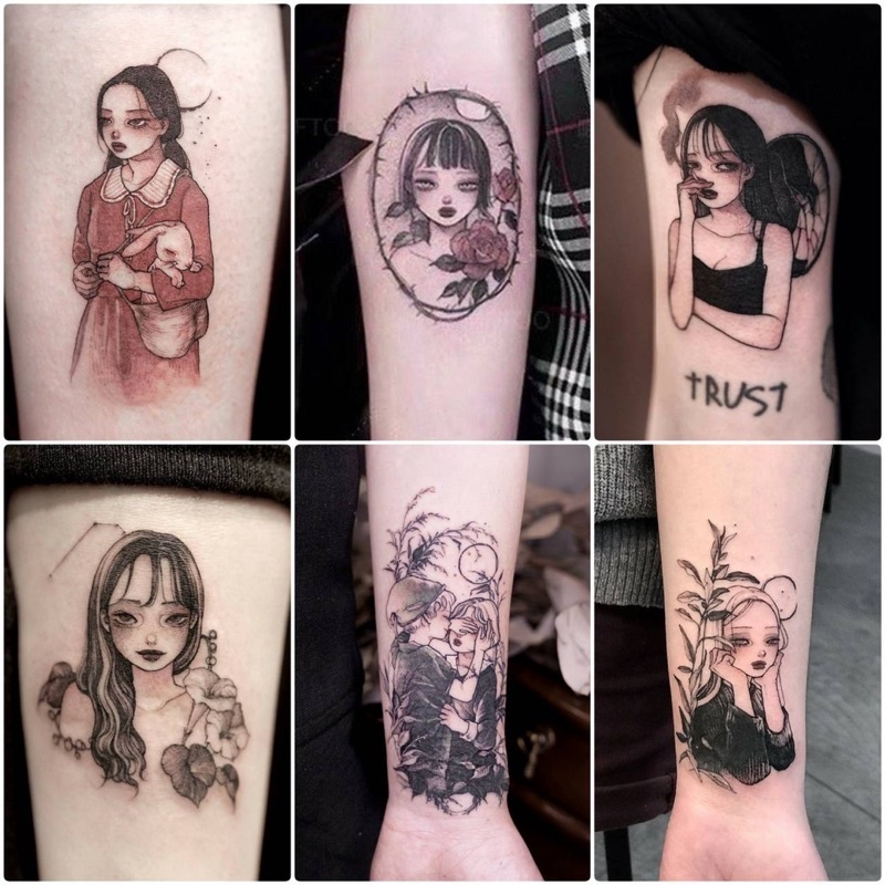 รอยสักผู้หญิง แทททูรอยสัก Tattoo sticker เป็นแบบชั่วคราว 2-7 วัน ติดแล้วสีขึ้นเลย สามารถลบออกได้