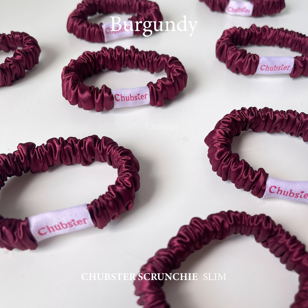 รุ่นสลิม Burgundy ยางรัดผม Satin Slim Scrunchie ยางรัดผมซาติน หนานุ่ม