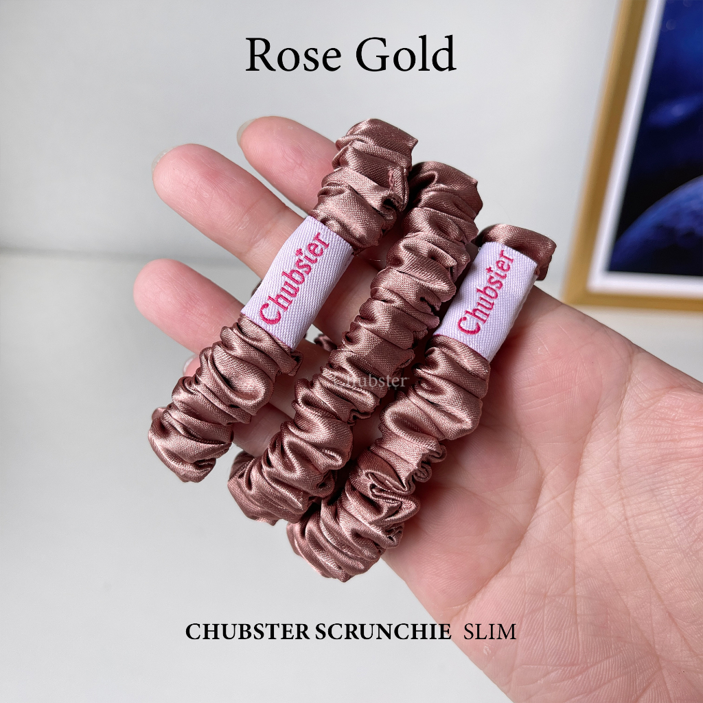 รุ่นสลิม Rose Gold ยางรัดผม Satin Slim Scrunchie ยางรัดผมซาติน หนานุ่ม