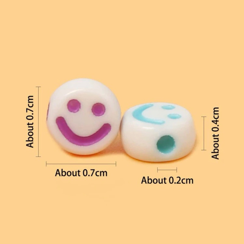 ลูกปัดหน้ายิ้ม สีขาวยิ้มสี 7 มิล อุปกรณ์ DIY ร้อยลูกปัด 80 กรัม พร้อมส่งจากไทย