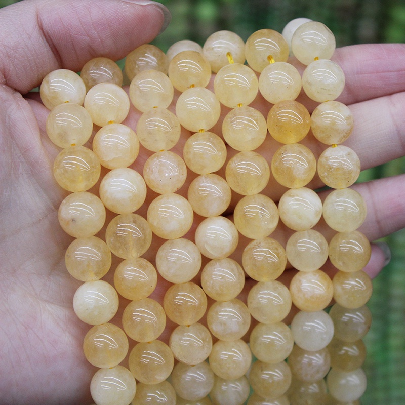 ลูกปัดหินหยกธรรมชาติ สีเหลือง 6 8 10 12 มม. สําหรับทําเครื่องประดับ สร้อยข้อมือ Diy