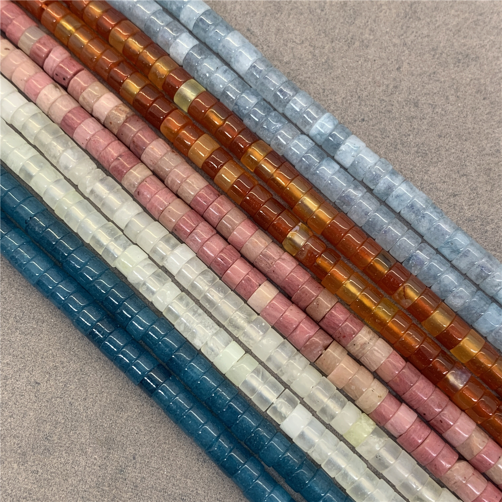 ลูกปัดหินอาเกตธรรมชาติ ทรงกระบอก ขนาดเล็ก 2x4 มม. สีเหลือง 10 แบบ
