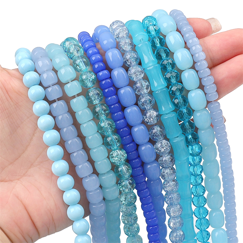 ลูกปัดแก้วคริสตัล สีฟ้า สําหรับทําเครื่องประดับ สร้อยข้อมือ สร้อยคอ DIY 20 ชิ้น