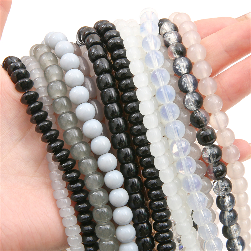 ลูกปัดแก้วใส สีดํา สีขาว สําหรับทําเครื่องประดับ DIY จํานวน 20 ชิ้น ต่อถุง