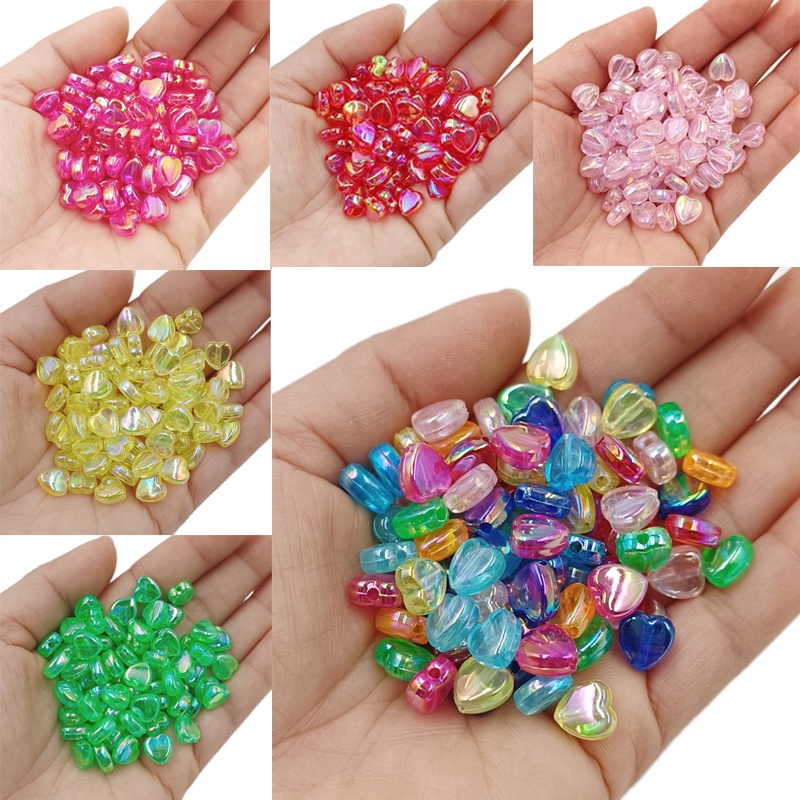 ลูกปัดใส รูปหัวใจ สีโปร่งใส สําหรับทําเครื่องประดับ สร้อยคอ ลูกปัด DIY จํานวน 50 ชิ้น