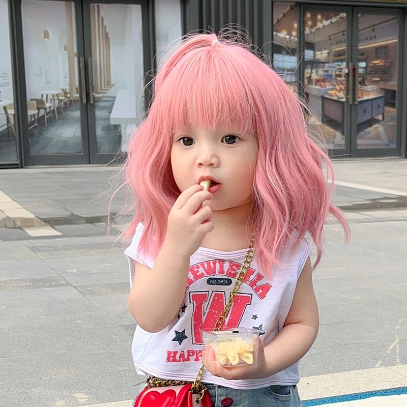 วิกผมสั้นหยิก คอสเพลย์ Lilita น่ารัก สีชมพูอ่อน สําหรับเด็ก