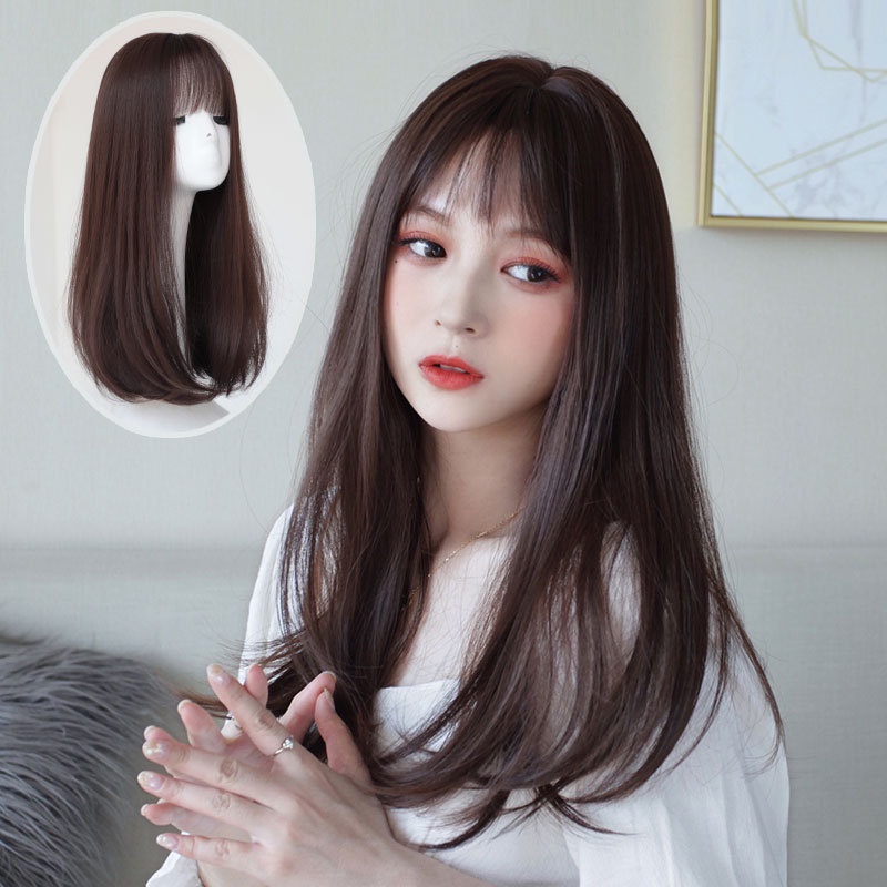 วิกผมหน้าม้า ผมยาวปานกลาง ผมหยิกไมโคร อุณหภูมิสูง ผ้าไหม วิกผมเหมือนจริง สําหรับผู้หญิง