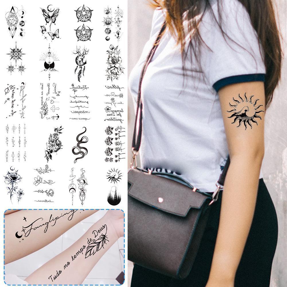 สติกเกอร์รอยสัก พิมพ์ลายตัวอักษร ดอกไม้ ป้องกันน้ํา แบบใช้แล้วทิ้ง