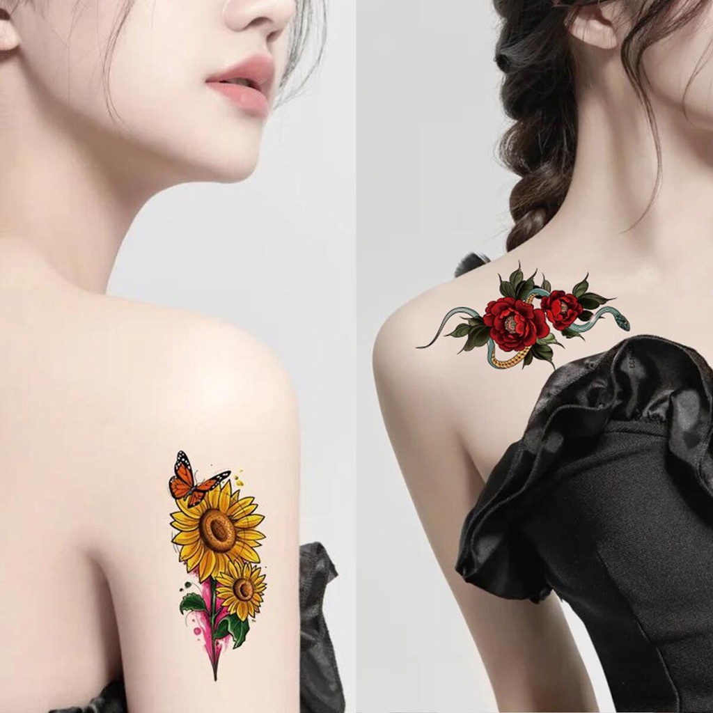 สติกเกอร์รอยสักชั่วคราว ลายดอกไม้ กันน้ํา ติดทนนาน แฟชั่นสําหรับผู้หญิง
