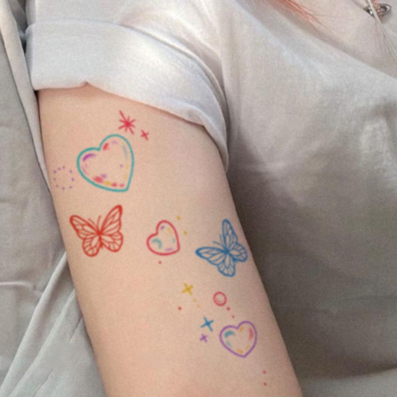 สติกเกอร์รอยสักชั่วคราว ลายผีเสื้อ สีสันสดใส กันน้ํา 7 วัน