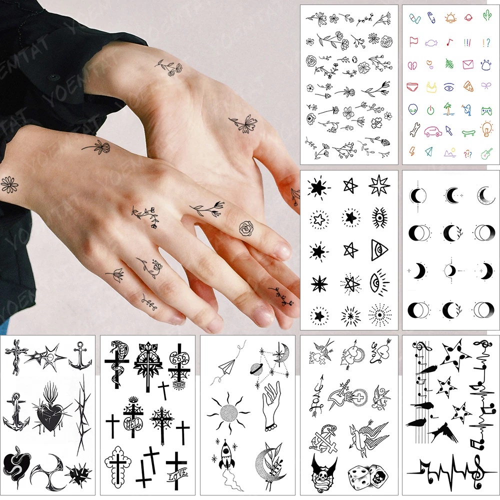 สติกเกอร์รอยสักชั่วคราวพิมพ์ลายการ์ตูนป้องกันน้ําแบบ Unisex สีดํา